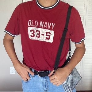 Red cropped vintage old navy ringer tee shirt.